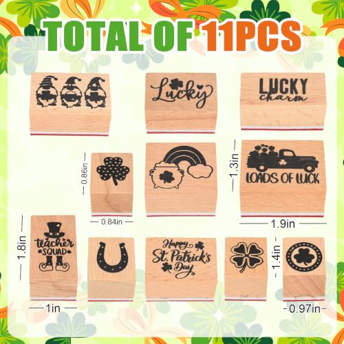 JarThenaAMCS 11 Pcs St. Patrick's Day Wooden Rubber Stamps Lucky Clover Shamrock Gnome Mixed DIY Craft Stamps for Irish Party Decor Scrapbooking Cards Making - style: St. Patrick's Day