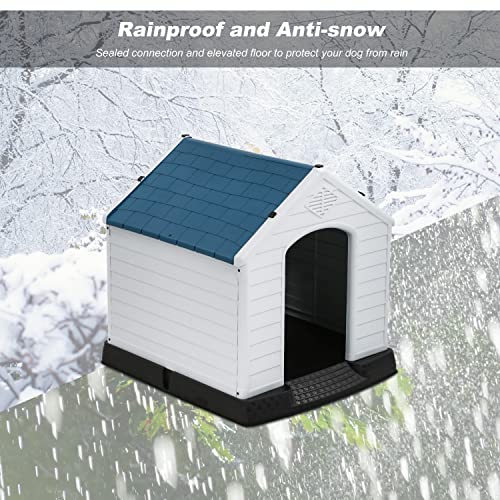 FDW | Dog House | 28" L x 26" W x 28" H | Blue | Plastic Kennel for Puppy to Small Dogs with Air Vents & Elevated Floor | Rainproof & Anti Snow | For Indoor & Outdoor Use - style: Blue