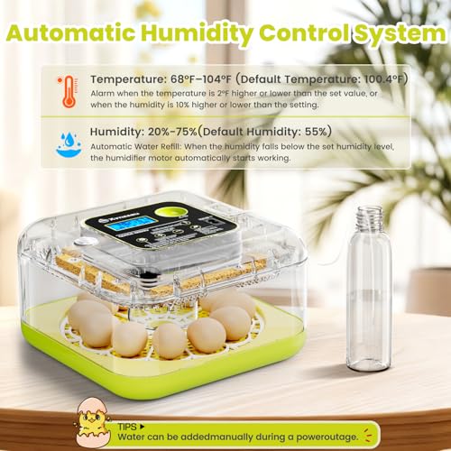 Egg Incubators for Hatching Eggs, 12 Egg Incubator with Automatic Egg Turning and Humidity Control, Incubator for Chicken/Quail/Duck Eggs with Temperature Control/LED Egg Candler, 360 Degree View