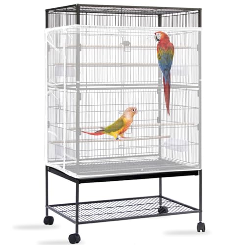 Daoeny Bird Cage Seed Catcher, Large Bird Cage Cover, Adjustable Soft Airy Nylon Mesh Net, Birdcage Cover Skirt Seed Guard for Parrot Parakeet Macaw African Round Square Cages (White) - color: White