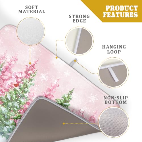 Winter Dish Drying Mats for Kitchen Counter Watercolor Forest Decoration Coffee Mat for Holiday Decor - color: Winter Forest Colorful, size: 24" x 18"
