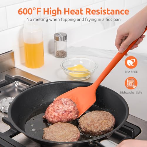 U-Taste Silicone Turner Spatula Set of 2, 13.6" Long/3.7" Wide, Orange | 600ºF Heat Resistant Food Grade Silicone Cooking Utensils Set, Wide Large Solid & Slotted Turner Pancake Egg Flipper - color: Orange