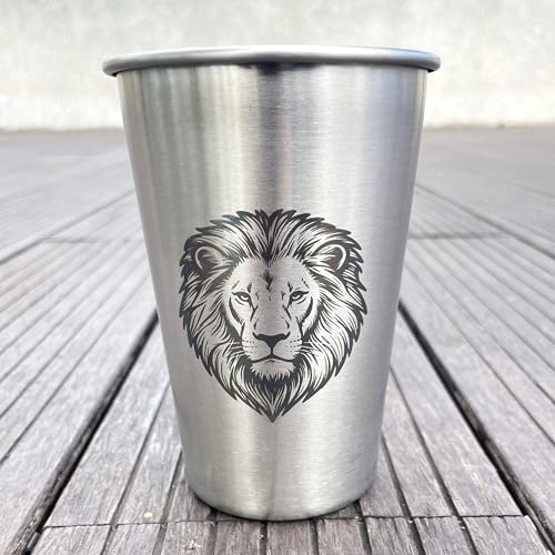 4 Pack 16oz Conical Stainless Steel Cups - Laser Engraved Animals, Stackable Durable Metal Cold Drink Cups for Parties & Outdoor Events (Bear/Lion/Tiger/Wolf) - color: Wild Animal 1