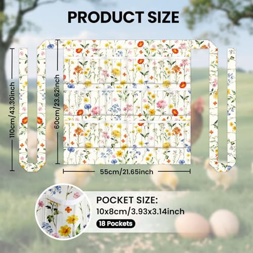 CUTHOLLOW Egg Collecting Apron for Adlut, Housewife, 18 Deep Pockets Hen Egg Gathering Holding Apron with Elastic Closures - style: Watercolor Flowers