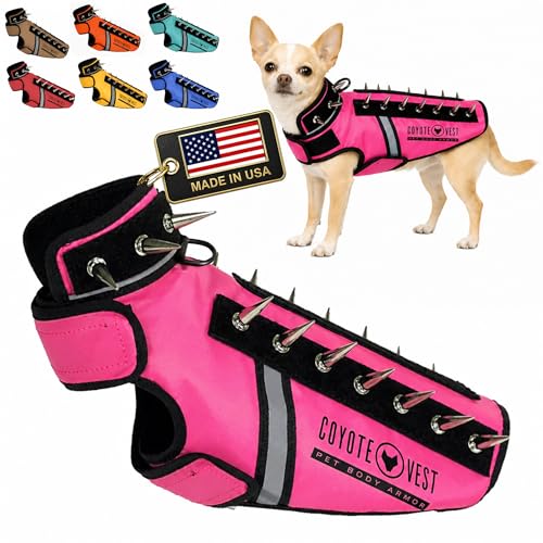CoyoteVest SpikeVest Dog Harness, Made in the USA, XXS-Neon Pink | Stab-Resistant Protective Vest | Coyote Vest for Dogs | Defends Against Coyotes, Dogs, Birds of Prey | Reflective Safety - color: Neon Pink, size: XX-Small
