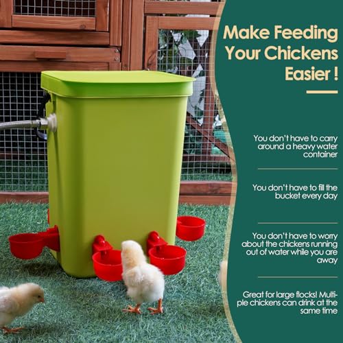 Automatic Chicken Waterer with Float Valve for Poultry | 3.2 Gallon Hanging Poultry Waterer, 6 Water Cups, Large Duck Quail Turkey Goose Chicken Coop Water Dispenser