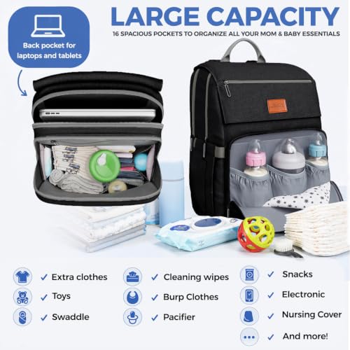 Baby Diaper Bag Backpack - Baby Bag for Girls & Boys, Large Waterproof Diaper Backpack - Baby Shower Gifts for Boys & Registry Must Haves - Travel Diaper Bags with Changing Pad - Newborn Stuff - color: B. Black, style: Classic