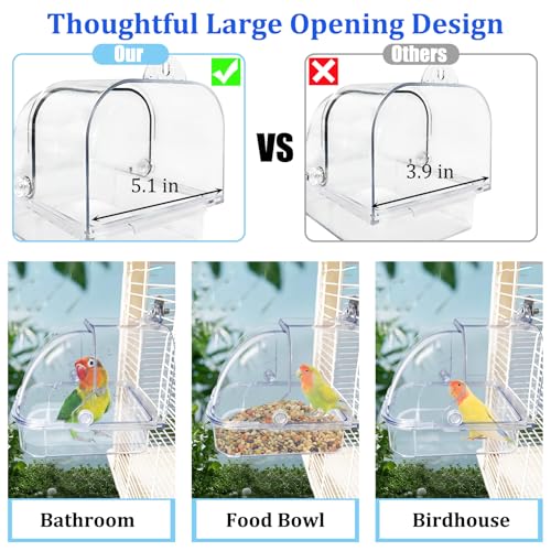 Tfwadmx Bird Cage Bath Hanging Parrot Bath Tub Water Shower Food Feeder Holder Tray Bird Bath Supplies for Small Birds Canary Budgies Cockatiel Lovebirds (Transparent) - color: Transparent