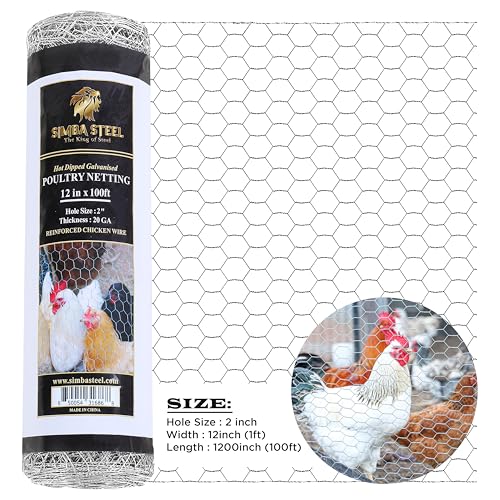 Chicken Wire 12 in x 100 FT x 2” Mesh x 20GA | Poultry Wire Netting | Hot Dipped Galvanised | Hexagonal Galvanized Mesh for Chicken Coop, Rabbit Cage, Fence Barrier PM12x100x2 - style: 12 in x 100 FT x 2 in