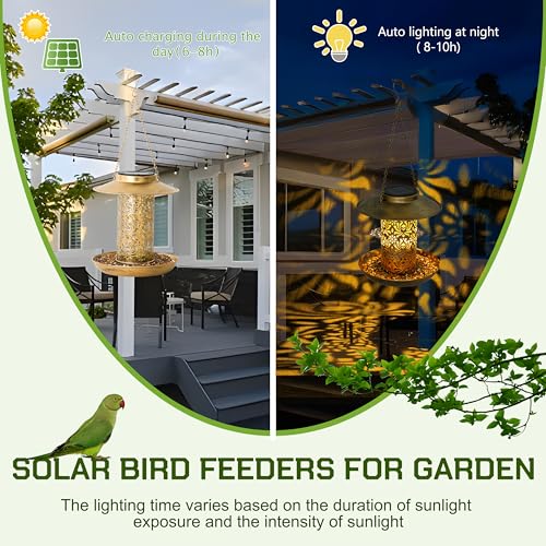 Bird Feeder for Outdoors Solar Hanging Bird Feeder Bird House with Cardinal Feeder Large Capacity Metal Wild Bird Feeder for Garden Decor Unique Gifts & Patio Decor (Bronze, 8 INCH)