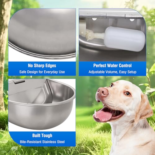 2-Pack Automatic Livestock Waterer, 304 Stainless Steel Auto Fill with Float Valve, Drainage Hole & Baffle, with 39" Hose (3/4"), Wall/Floor Mount, for Dogs, Chickens, Horses, Goats, Pigs