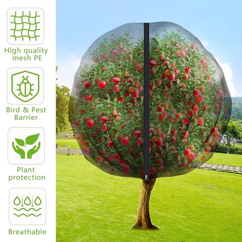 10.8 x 9.8 Ft Black Large Fruit Tree Netting with Zipper and Drawstring, Breathable Mesh Garden Bird Netting Plant Cover, Insect Bird Barrier Net Mesh for Protect Fruits Plants from Squirrel Bugs - color: 1 Pc, size: 10.8 x 9.8 Ft