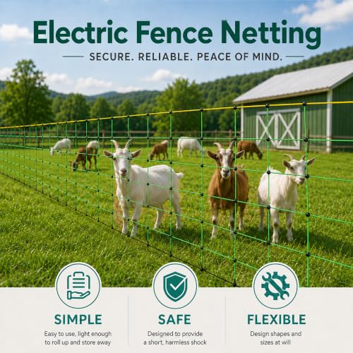 Electric Fence Netting, 164'L x 42.5" H Electric Fence Kit for Livestock, Goat, 14 Posts Double Spiked Portable Electric Poultry Farm Fence - size: 164'L x 42.5" H