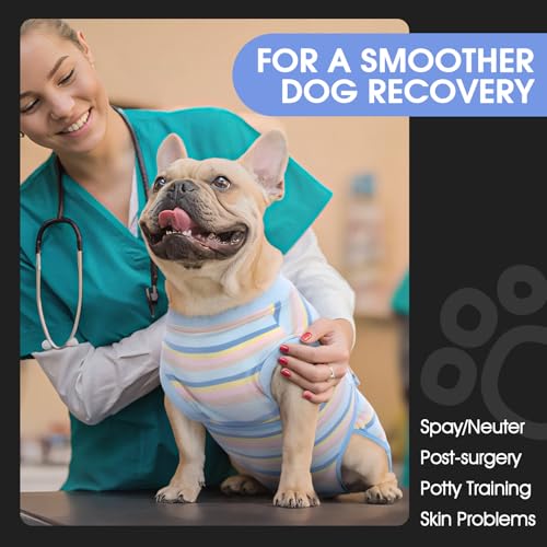 Dog Surgery Recovery Suit, Surgical Suit for Dogs Onesie for Surgery | Cone Alternative after Surgery, Abdominal Wound Protector, Onesie for Dogs after Surgery Spay Neuter, Blue Yellow Stripes XS - color: Blue Yellow Stripes, size: Xs(back:8.3-11.4in,wt:4