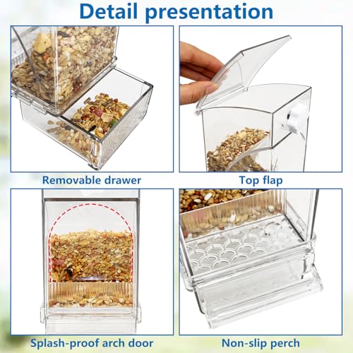 Hamiledyi No Mess Bird Feeders Water Dispenser Set Automatic Parakeet Cage Feeder with Perch Transparent Acrylic Container Parrot Cage Accessories for Canary Budgie Lovebirds Finches - color: Feeder + Drinking Bottle