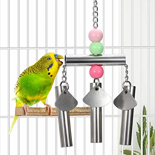 Litewoo Bird Stainless Steel Bell Toys Hanging Pipe Chew Bite Toy (B) | Bite resistance, safe & stable, stainless steel, for parrot/parakeet/cockatiel/conure/cage accesssories