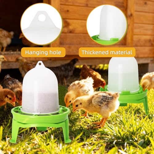 Chicken Feeder and Waterer Set with Legs, Poultry Waterer No Waste | 1.5L Waterer and 1.5kg Feeder leak proof, Baby Chick Starter Kit 3 Chassis Detachable, Handle for Ducks/Quail