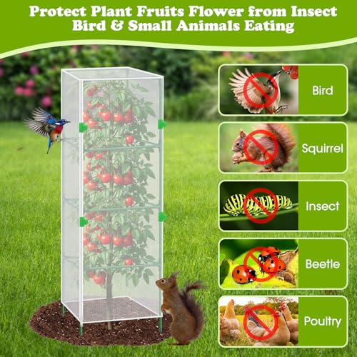 3Pack Garden Bird Netting Plant Cover for Square Tomato Cage,55.1"x15.7" Insect Bird Barrier Tomato Cage Net with Zipper&12pcs Clips,Tomato Trellis Netting Protection Mesh Cover for Protecting Plants - color: Netting Plant Cover-55.1"x15.7"-Transparent