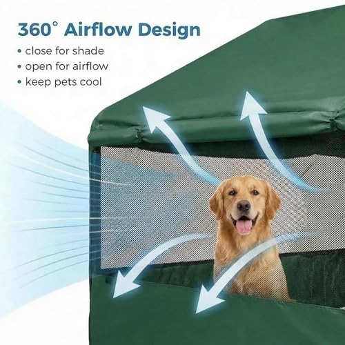 Dog Tent House Outdoor Shade 4'x4'x3' Shelter for Large Medium Pets,Outside Sun Rain Waterproof Canopy with Three-Sided Breathable Mesh Windows,Livestock House with Ground Nails,Deep Green - color: Deep Green with Breathable Mesh Windows