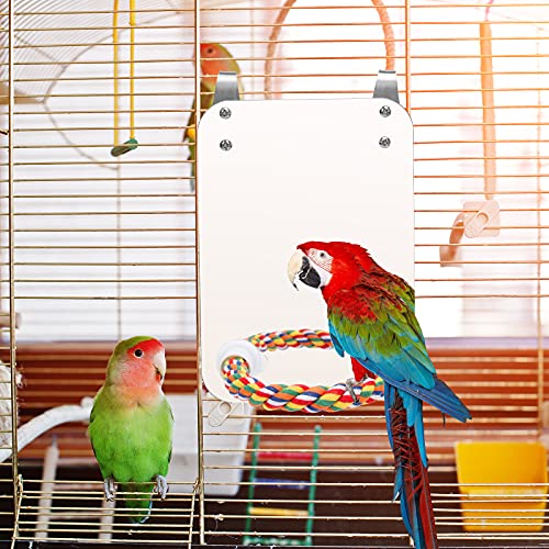 7‘’ Bird Mirror for Cage, Coolrunner Bird Parrot Mirror with Rope | for cockatiel conures, lovebirds, Parrot, canaries, and budgies - size: 7''
