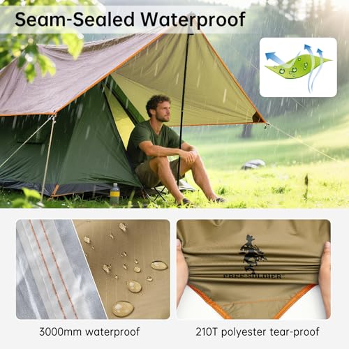FREE SOLDIER Waterproof Camping Tarp Shelter Awning | Lightweight, Compact, Quick Setup, Waterproof Sun Shelter Campingtarp,For Backpacking, Beach, Travel and Outdoor Activities - color: Greenish Brown 10×12ft