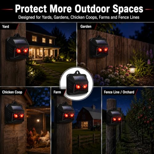 4 Pack Solar Predator Eyes Nocturnal Animal Repellent Outdoor,Auto Activate Animal Deterrent Predator Lights for Coyote,Racoon,Foxe,Skunk,Deer,Red LED Wildlife Guard for Yard, Garden,Farm,Chicken Coop