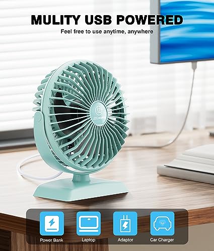 JZCreater USB Desk Fan, USB Fan Mini, 360 Rotation Desktop Fan with 3 Speed, Table Personal Cooling Fan, Quiet Mini Desk Fan, USB Powered, Small Fan for Home Office Bedroom Car Travel,Green - color: 282-Green
