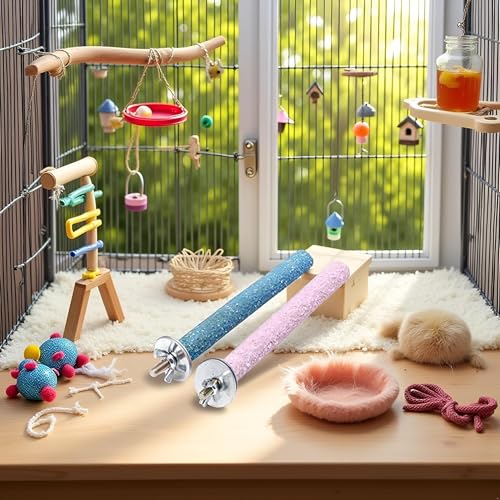 2 Pcs Bird Perch Stand Toy,Random Bird Perch Stand Toy Wood Parrot Grinding Claw Sticks Sanded Cage Toy for Parakeets Finches Parakeet Toys, Sanded Surface Cage Accessories for Parakeets Finches