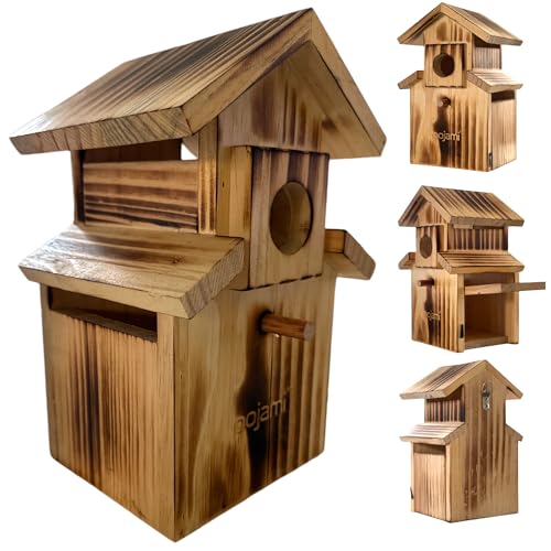 Bird House for Bluebird, Finch, Wren, Chickadee, Tree Swallow, Wild Birds, Woodpecker, Outdoor Nesting Box, Easy-to-Open (Brown) - style: Brown