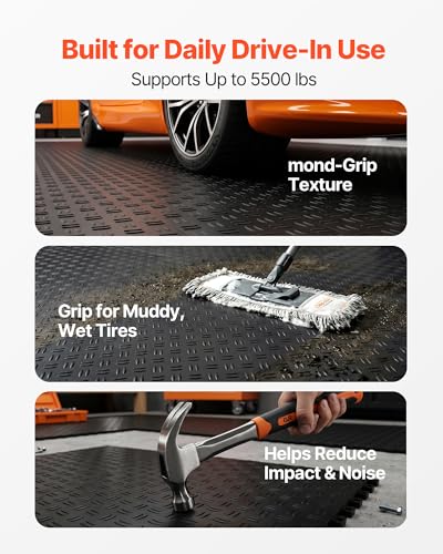 VEVOR Garage Floor Tiles 12 x 12 x 0.53 inch, Interlocking Design Ease of Installation Double-Sided Texture Non-Slip Sturdiness, for Garages, Basements, Repair Shops, Black, 50 Pack | Easy Installation Double-Sided Texture Non-Slip Sturdiness, Polypropyle