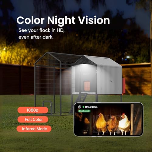 Smart Coop with Steel Run – Weatherproof, Predator-Proof Chicken Coop with Dual Smart Cameras, Automatic Door, Solar Optional for 4-6 Chickens - size: 102.9"L x 32.0"W x 54.8"H