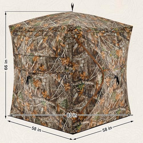 Camping Tent Hunting Blinds, 270° See Through Mesh with Silent Sliding Window, 2-3 Person Ground Deer Stand Pop Up Hub Turkey Deer Hunting Tent with Portable Bag - color: Camouflage 2