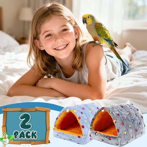 PETKNOWS 2 Pack Soft Hanging Bird Hammock Nest Bed for Cage Parakeet | Plush Fabric Material, Cage Bird Hammock, Winter Warm Hanging Bed, 2 Pack Soft Birds Nest For Parrot Cockatiels - color: Blue Gray
