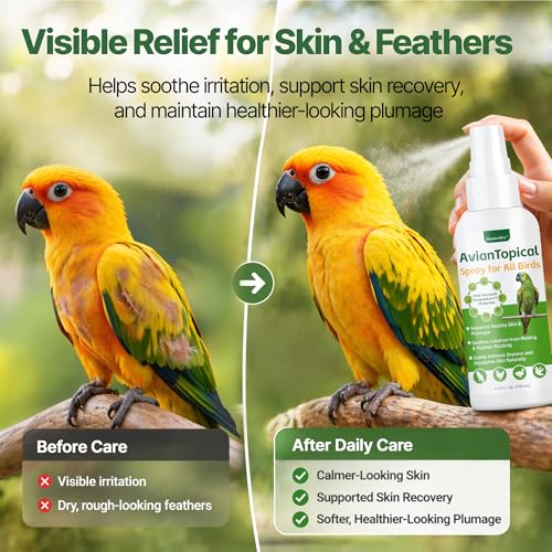 Avian Care Topical Spray for All Birds, Aloe Vera Bird Spray for Dry Itchy Skin, Molting and Feather Stress Support, Gentle Topical Care for Skin Comfort and Healthier Looking Plumage, Daily Use