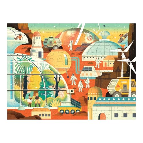 Mudpuppy Space Mission 100 Piece Double-Sided Puzzle – Two Fun Puzzles in One!, Colorful Illustrations of Your Favorite Cosmic Scenes, 22" x 16.5", Ages 6+ - style: Space Mission