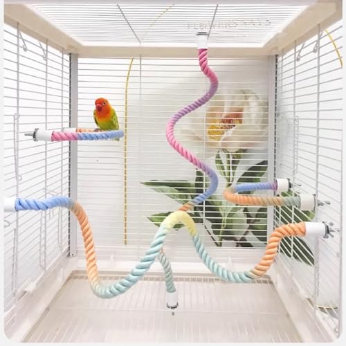 2Pcs Gradient Bird Rope Perch Stand Bird Cage Climbing Rope Toys Accessories of M5*30mm Screw for Cockatiels Lovebird Parakeet Budgies Sugar Gliders Hemp Swing(31.4'' & 14'') - size: 2pcs