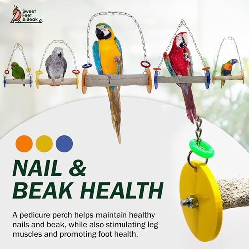 Sweet Feet and Beak Roll Bird Swing, Small, Outdoor Pedicure Perch, Yellow | Ceiling Mount, 7" Outdoor Bird Perch with Break Plastic Ends and Rings, Feet and Muscle Stimulation, Available in 5 Sizes - color: Yellow, size: 7.5" Small