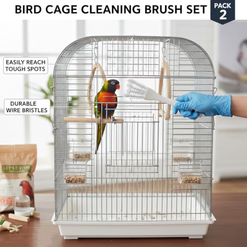 2Pcs X Clearance Bird Cage Cleaner with Scientific Handle, Durable PP+Stainless Steel Nylon Pet Brush for Easy Efficient Cleaning Parrot Cage Perch Toy Nest Accessories