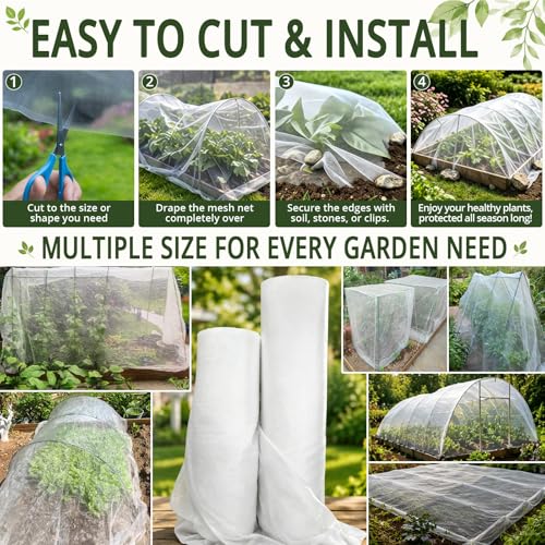5Ft x 10Ft Garden Netting, Fine Mesh Insect Netting for Plant Protection, Mosquito Bug Bird Barrier Mesh Cover for Vegetables Fruits Flowers Raised Beds | Mosquito Bug Bird Animal Pest Barrier Netting for Garden Row Cover Raised Bed Greenhouse Vegetable F