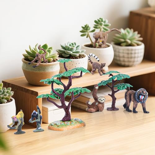16pcs Monkey Figurines Realistic Primate Animal Toys for Kids Gift | Gorilla Figures with Trees for School Project, Pretend Play, Cake Decoration, Non-Toxic Solid Hand-painted Lifelike Details - style: Monkey