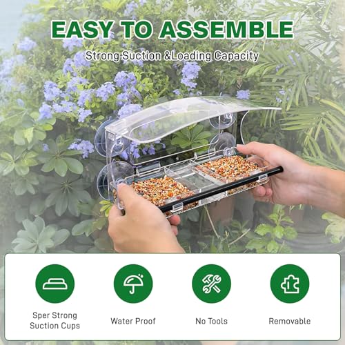 Window Bird Feeder with 4 Strong Suction Cup | 2.36 " heavy duty suction cups, close-up outdoor viewing, bird watching gift for wildlife lovers, fits cardinals, finches - color: Black