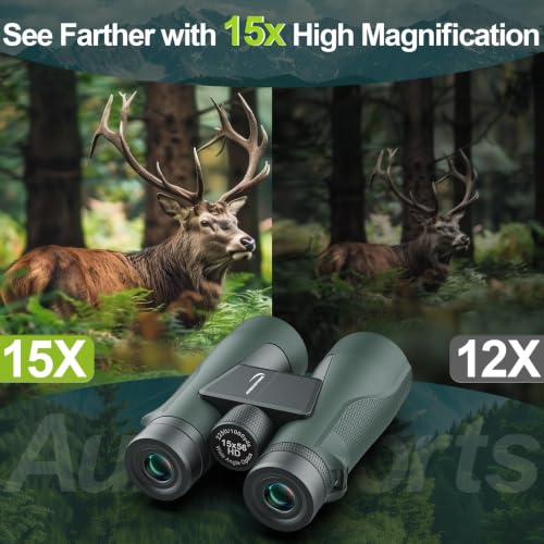 Aurosports 15x56 Binoculars for Adults - High Powered Bird Watching BAK4 & FMC Large Lens Clear Low Light Vision, Hunting Hiking Cruise Ship Men Gift