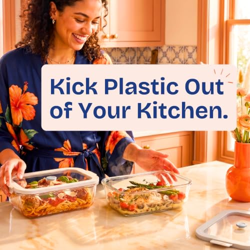 Non-Toxic Glass Food Containers with Lids, 2-Pack, 50 oz, Airtight, Gray | Plastic & BPA free. Glass body, glass lid & platinum silicone seal. Airtight & leakproof. Freezer & microwave safe. - color: Gray, size: 50 Oz
