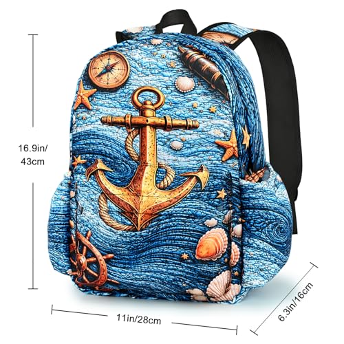 Nautical Kids Backpack School Backpack Teens Bookbag for Girls Boys Hiking Camping Travel Sports - color: Nautical