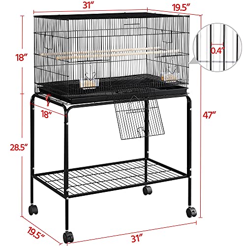 Topeakmart Flight Cages for Parakeets Small Birds Budgies Finches Canaries Lovebirds Sun Conures Parrots Bird Cage w/Rolling Stand, Black
