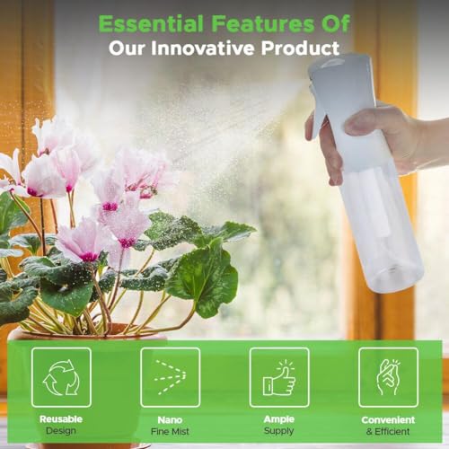 VIGOR PATH Continuous Mist Spray Bottle – Fine Mist Sprayer for Hair, Plants, Cleaning & Beauty – Refillable & Reusable Water Spray Bottle (Clear, 10oz) - color: Clear - 10oz