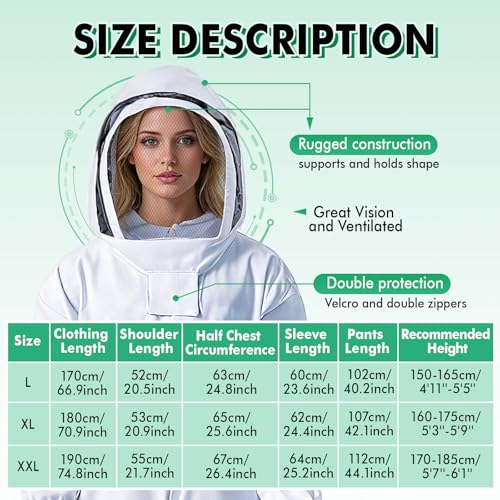Honey Lake 31Pcs Beekeeping Supplies Starter Tool Kit with Bee Suit for Beekeepers, Includes Bee Smoker, Beehive Frame Holder, Frame Grip, Bee Marking Pen, Hive Tool and More Beekeeping Tools (L) - size: L
