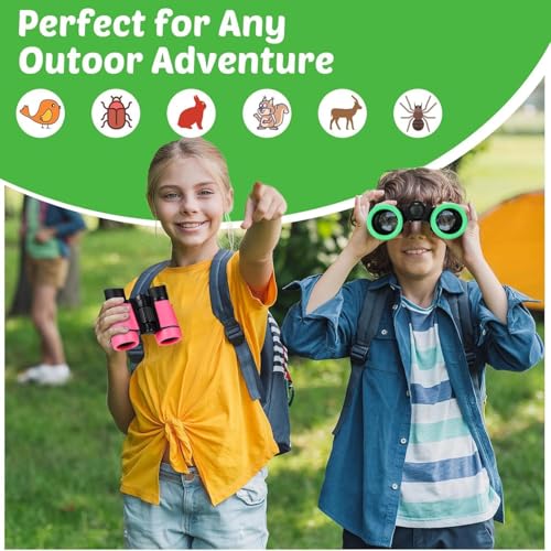 Hiboom 16 Set Kids Binoculars Bulk Shockproof Folding for Kids, Cute Colors | Children Mini Compact Binoculars Compass Magnifying Glass for 3-12 Years Boys Girls Kids Bird Watching Camping Outdoor Play