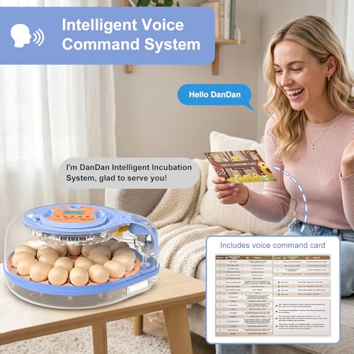 26 Eggs Incubator with Voice Control, Automatic Egg Turning & Humidity Control, °F/°C Switchable, Built-in Egg Candler, Poultry Hatcher for Chicken Duck Bird Eggs - Blue - color: Blue