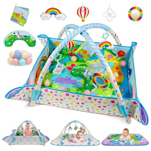 Dr.Rapeti Baby Play Mat, Baby Play Gym, Playmat & Floor Gyms with Ball Pit | 47x40inches Activity Gym Mat, Play Mat with Play Arch, Thick Non Toxic Playmats, Sensory Exploration Motor Skill Development - size: 47*40 Inch